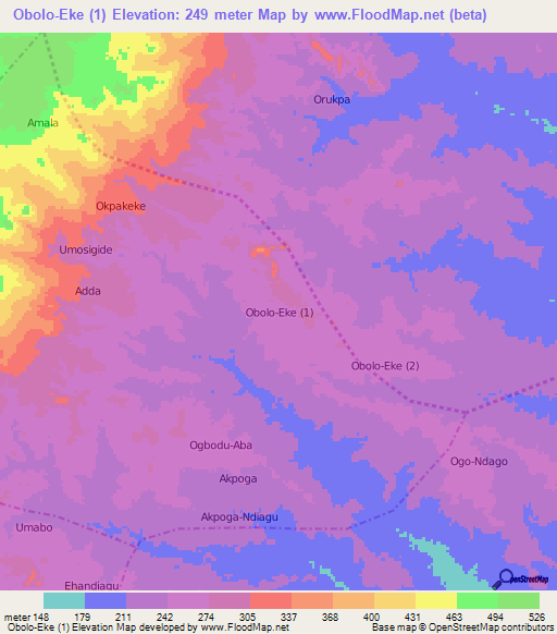 Obolo-Eke (1),Nigeria Elevation Map