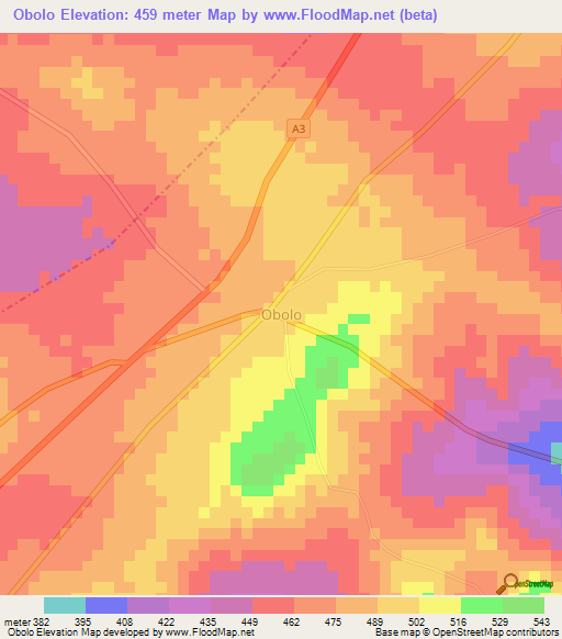 Obolo,Nigeria Elevation Map