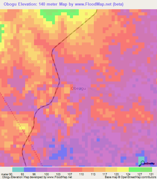 Obogu,Nigeria Elevation Map