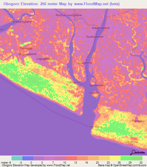 Obogoro,Nigeria Elevation Map