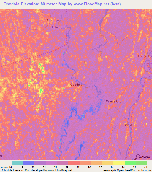 Obodola,Nigeria Elevation Map