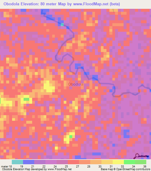 Obodola,Nigeria Elevation Map