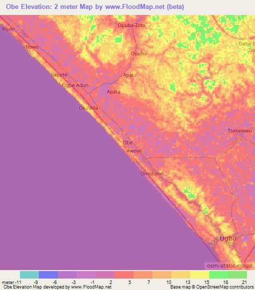 Obe,Nigeria Elevation Map