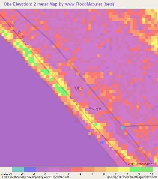 Obe,Nigeria Elevation Map