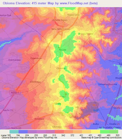 Obioma,Nigeria Elevation Map