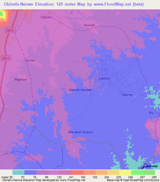 Obinefu-Nenwe,Nigeria Elevation Map