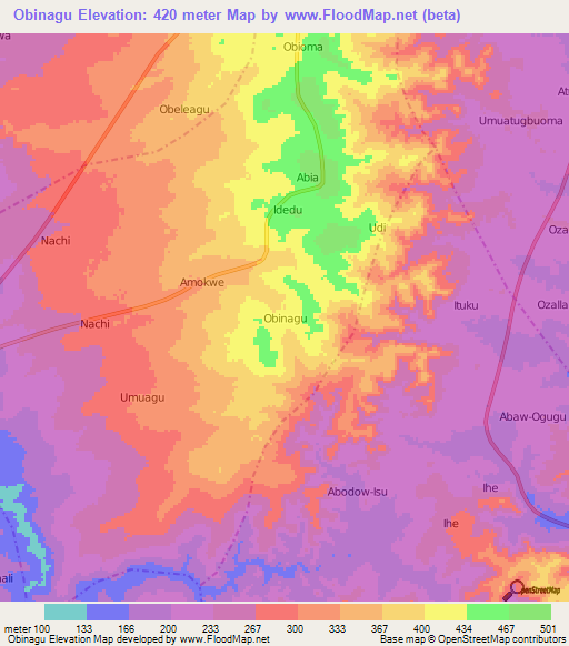 Obinagu,Nigeria Elevation Map
