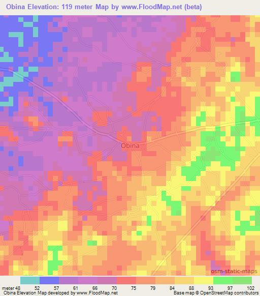 Obina,Nigeria Elevation Map