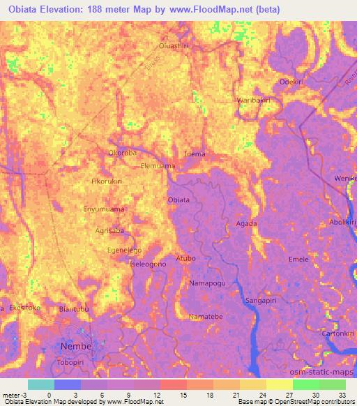 Obiata,Nigeria Elevation Map