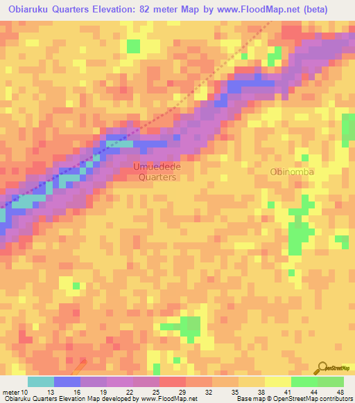 Obiaruku Quarters,Nigeria Elevation Map