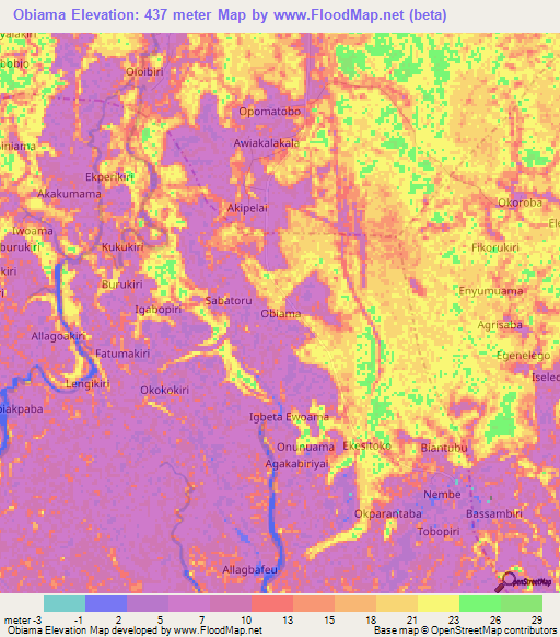 Obiama,Nigeria Elevation Map