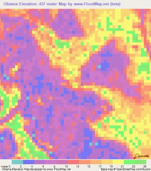 Obiama,Nigeria Elevation Map