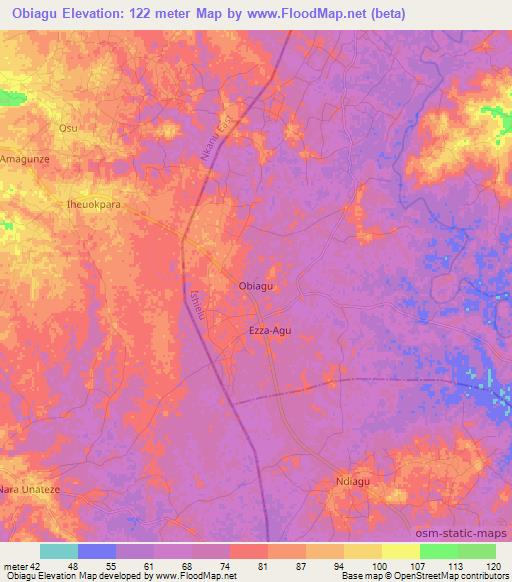 Obiagu,Nigeria Elevation Map