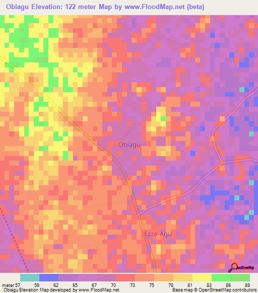 Obiagu,Nigeria Elevation Map