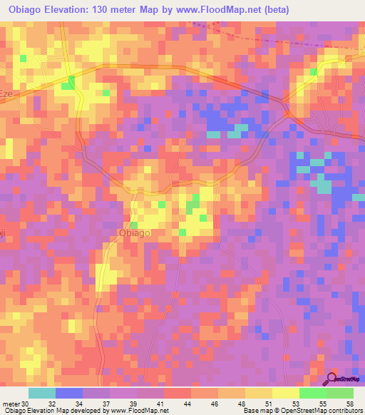 Obiago,Nigeria Elevation Map