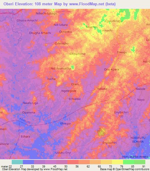 Oberi,Nigeria Elevation Map