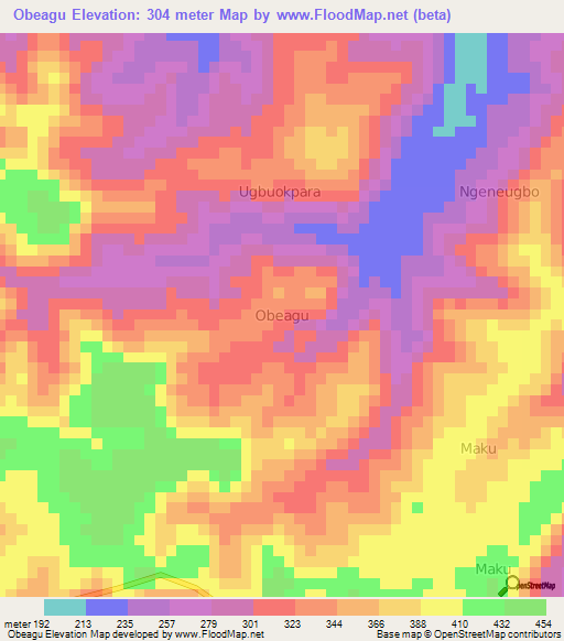 Obeagu,Nigeria Elevation Map