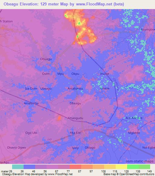 Obeagu,Nigeria Elevation Map