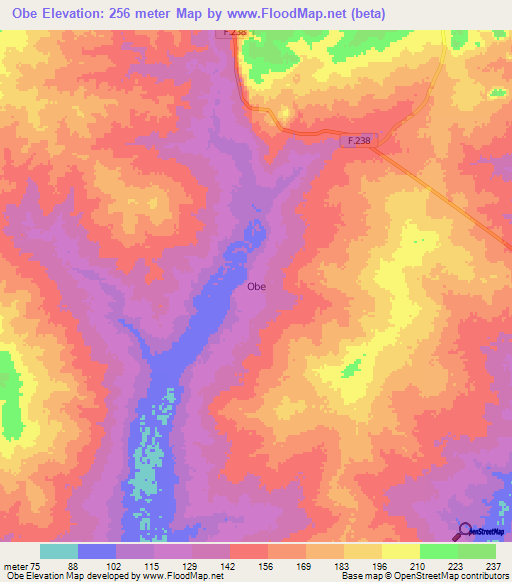 Obe,Nigeria Elevation Map