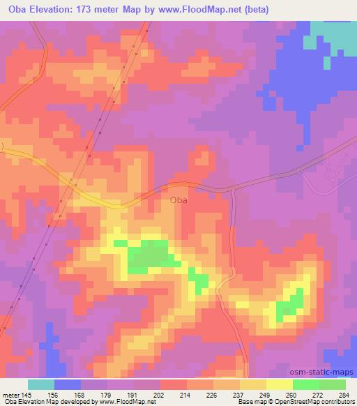 Oba,Nigeria Elevation Map