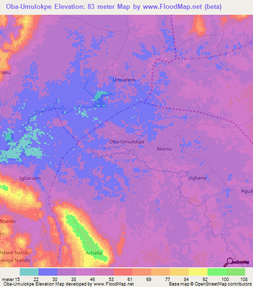 Oba-Umulokpe,Nigeria Elevation Map