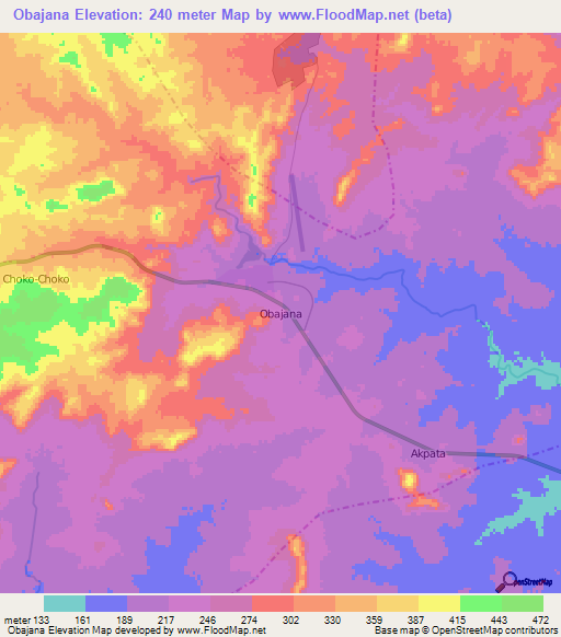 Obajana,Nigeria Elevation Map