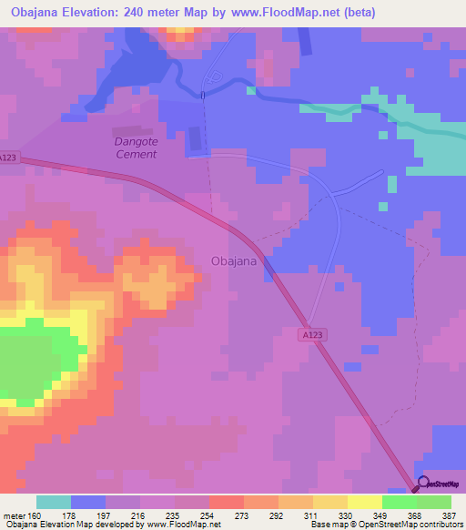 Obajana,Nigeria Elevation Map