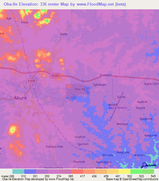 Oba-Ile,Nigeria Elevation Map