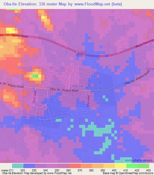 Oba-Ile,Nigeria Elevation Map