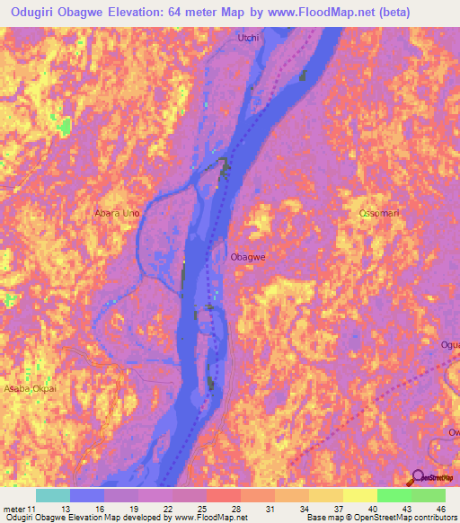 Odugiri Obagwe,Nigeria Elevation Map