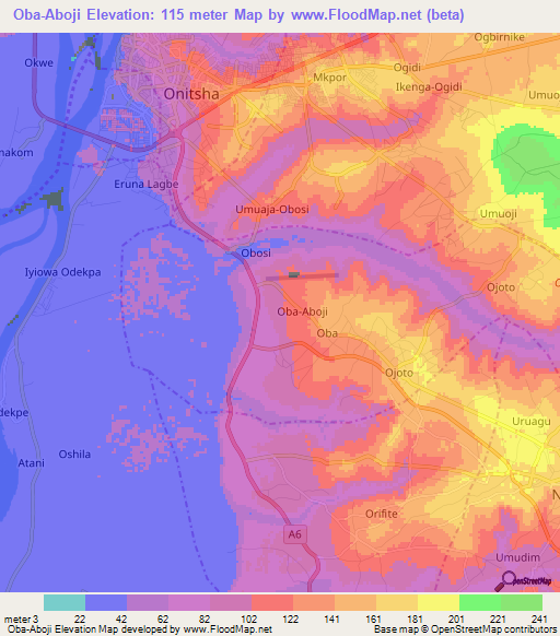 Oba-Aboji,Nigeria Elevation Map