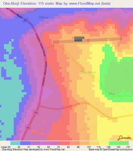 Oba-Aboji,Nigeria Elevation Map