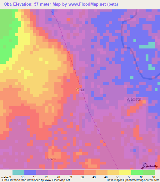 Oba,Nigeria Elevation Map