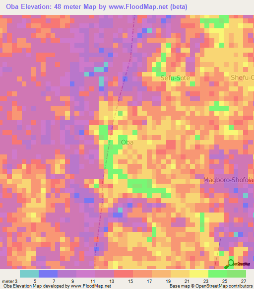 Oba,Nigeria Elevation Map