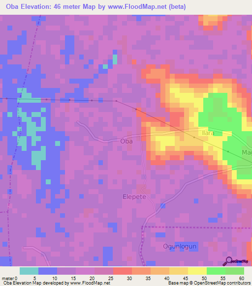 Oba,Nigeria Elevation Map