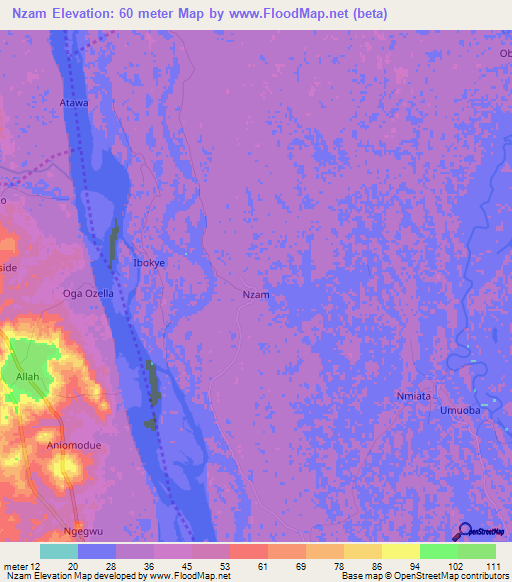 Nzam,Nigeria Elevation Map