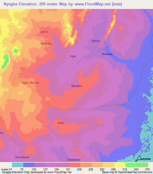 Nyegba,Nigeria Elevation Map