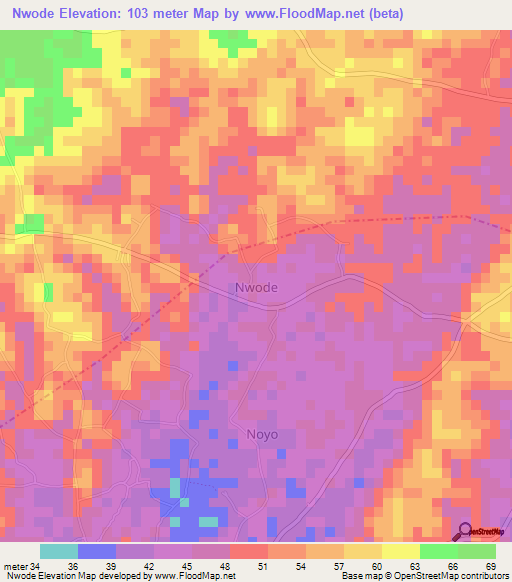 Nwode,Nigeria Elevation Map