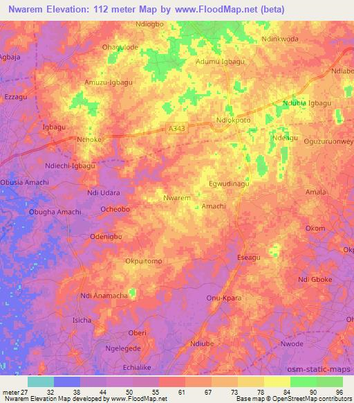 Nwarem,Nigeria Elevation Map