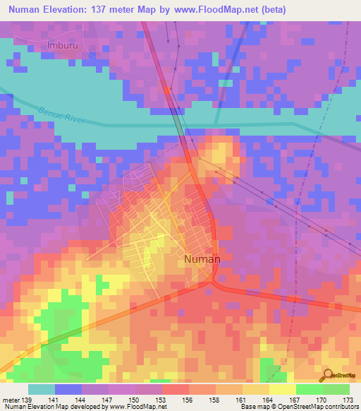 Numan,Nigeria Elevation Map