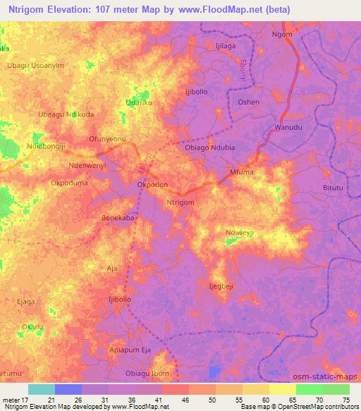 Ntrigom,Nigeria Elevation Map