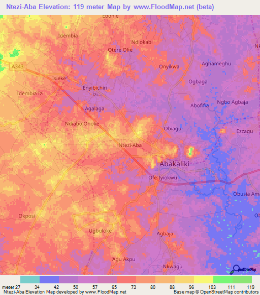 Ntezi-Aba,Nigeria Elevation Map