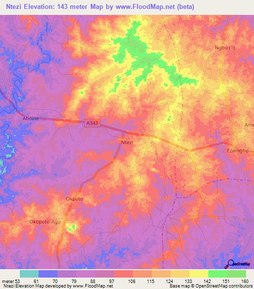 Ntezi,Nigeria Elevation Map