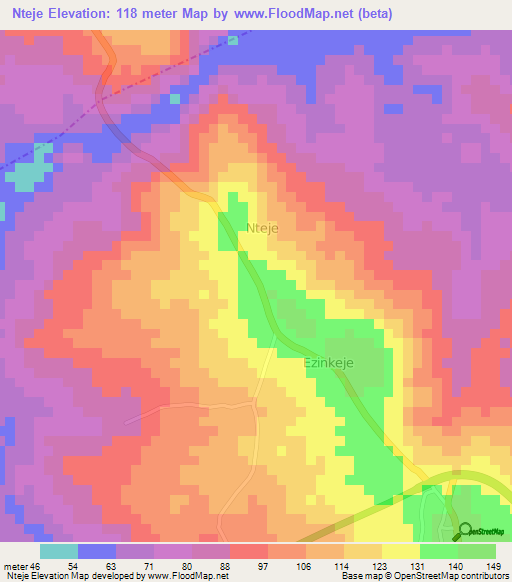 Nteje,Nigeria Elevation Map