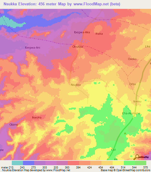 Nsukka,Nigeria Elevation Map