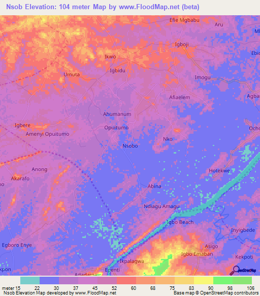 Nsob,Nigeria Elevation Map