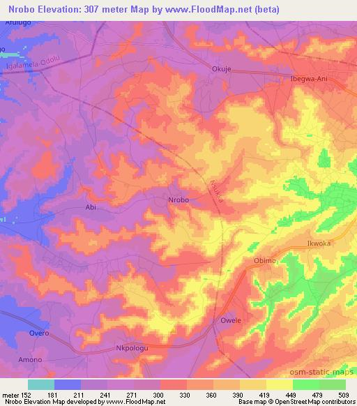 Nrobo,Nigeria Elevation Map