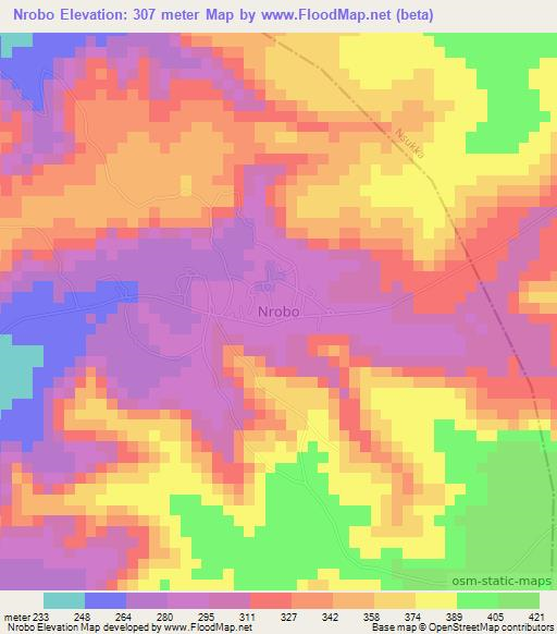 Nrobo,Nigeria Elevation Map