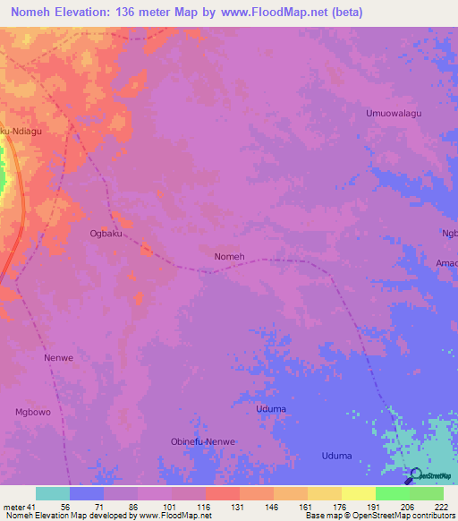 Nomeh,Nigeria Elevation Map