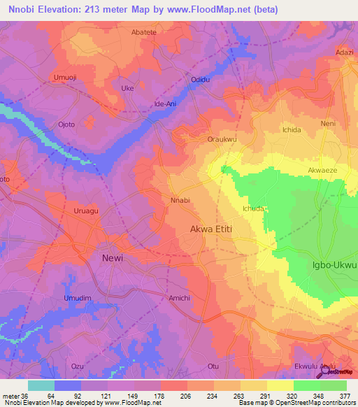 Nnobi,Nigeria Elevation Map